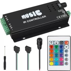 RGBZONE RGB 4핀 LED 컨트롤러 DC12-24V 라이트 스트립 24키 IR 무선 리모컨 5050 3528 음악 동기화