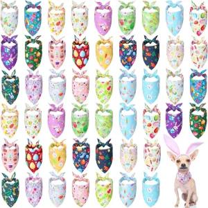 산우타 50개 부활절 파티 애완동물 의상 액세서리 장식용 달걀 토끼 당근 무늬가 있는 반다나 벌크 커치프