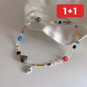 초커 목걸이 비즈 크리스탈 원석 수정 구슬 레이어드