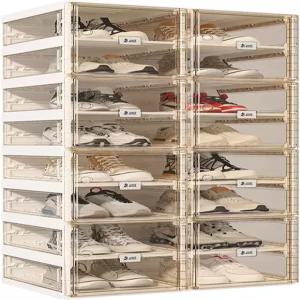 접이식 신발장 옷장용 플라스틱 신발 보관함 공간 절약 마그네틱 클리어 도어 10단 20켤레가 있는 대형