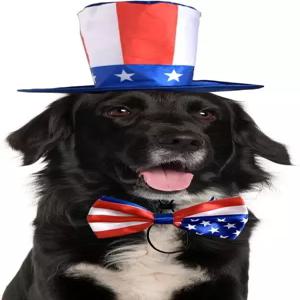 베오미 삼촌 샘 강아지 탑햇 아메리칸 플래그 보우 타이 칼라 개와 고양이를 위한 7월 4일 반려동물 코스튬