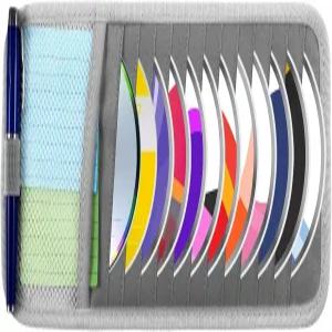 살버스 CD 자동차 홀더 대용량 바이저 DVD 보관 케이스용 12개의 디스크 슬리브 1개 메쉬 포켓 펜 및 탄성