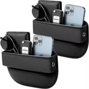 카시트 갭 필러 정리함 컵 홀더 및 휴대폰 있는 다기능 자동차 콘솔 측면 보관함 음료용 프리미엄 PU 가죽