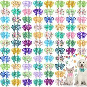 메이스 80개 부활절 도그 칼라 벌크 보우 타이 봄 토끼 알 그루밍 플라스틱 버클 조절 가능한 강아지