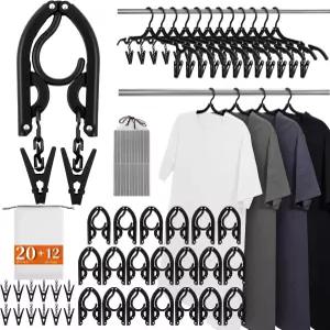 12개의 클립이 있는 접이식 여행용 걸이 20팩 2025 크루즈 필수품 휴대용 플라스틱 가방 호텔 RV 로드 트립