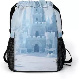 TESBNDDJ 작은 짐 가방 얼음과 스노우 캐슬 스필드 프린트 남성용 경량 방수 드로스트링 여행 관광 업무 및