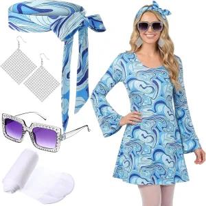 Janmercy 여성용 70년대 디스코 의상 액세서리 할로윈 수십 년 파티 코스프레 5종