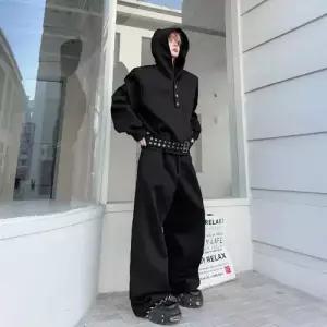 코아픽샵 팬츠 남성용 봄 풀오버 후드 키작남 세트 장식 와이드 맨투맨 테이프 솔리드 꾹1