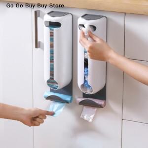 1개 주방 쓰레기 봉투 보관 식료품 홀더 벽걸이 비닐봉투 디스펜서 걸이형 정리함