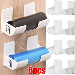 4 6PCS 벽걸이형 쓰레기봉투 홀더 보관함 플라스틱 봉투 필름 컨테이너 디스펜서 주방 선반호환용