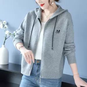 타노스회색 여사친 니트 캐주얼 후드 빅사이즈 카디건 데일리룩 간절기 가을옷 가디건 KUK3