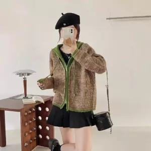 타노스여성 빈티지 캐주얼 데일리룩 지퍼 후드 소프트 더블 간절기 카디건 럭셔리 스웨터 KUK1