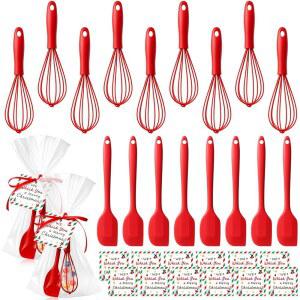 레몬로드 24 세트 크리스마스 거품기 선물 대량: 미니 실리콘 작은 고무 주걱 인사말 카드 리본 주방 용품 스타킹 스터퍼 아이디어 (빨간색)