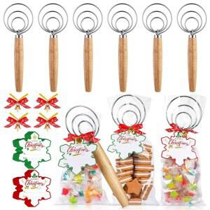 Realnaive 24 세트 크리스마스 거품기 선물 스테인리스 스틸 반죽 대량 골든벨과 태그 크리스마스용 비닐봉지 메리 베이킹 요리 선물용 나무