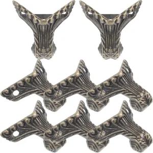 ULDGI 8pcs 앤티크 가구 다리 빈티지 합금 베이스 피트 코너 프로텍터 나무 상자용 3.13x3.62인치 노화된