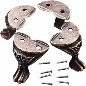 4Pcs 앤티크 황동 상자 다리 보호대 모서리 아연 합금 선물 보석 나무 케이스 장식용 금속 가구 피팅