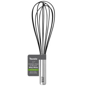 스테인리스 스틸 및 실리콘 채찍 거품기, 11인치 - 요리, 블렌딩 비트용 주방 풍선 거품기 긁힘 방지 내열성 도구 BPA 프리