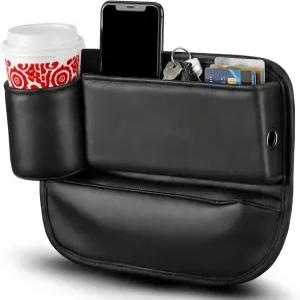 쿨루로 카시트 갭 필러 정리함 컵 홀더가 있는 프리미엄 가죽 콘솔 수납 간편한 접근성 다목적 자동차 SUV