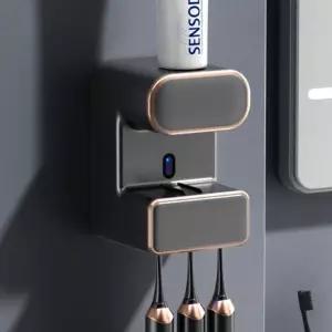 자동센서 치약 디스펜서 겸 칫솔살균기 블랙겸 가정용 검정색 무선 충전 C타입 벽부착 심플 고급
