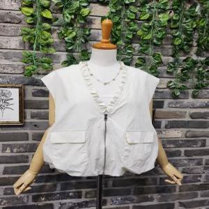 프릴 브이넥 노카라 바람막이 조끼