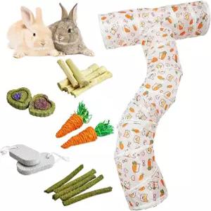 실내 토끼 은신처를 위한 대형 터널 붕괴 가능한 페럿 고양이 작은 동물을 5가지 씹는 장난감 T 모양