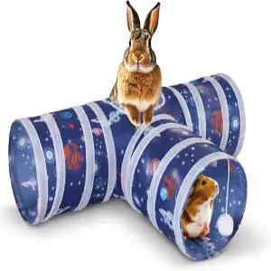 허코시 토끼 장난감 접을 수 있는 터널 및 튜브 3방향 은신처 기니 돼지 페럿 고양이 볼 포함
