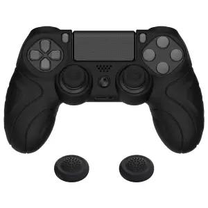 플레이바이탈 가디언 에디션 블랙 인체공학적 소프트 미끄럼 방지 컨트롤러 실리콘 케이스 커버 PS4용