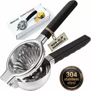 스타카스 스테인리스 스틸 레몬 압착기 미끄럼 방지 손잡이가 있는 수동 시트러스 착즙기 304등급 대형