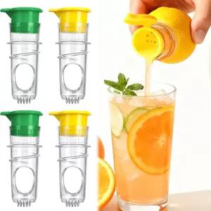 QFGasre 4개 레몬 압착기 수동 휴대용 헤비 듀티 플라스틱 라임 칵테일 요리 음료용 바 도구 쉽게 청소
