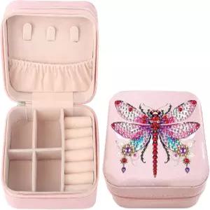 레이지폴드 1PCS 휴대용 다이아몬드 아트 페인팅 보석 보관함 키트 핑크 드래곤플라이 DIY 액세서리 반지