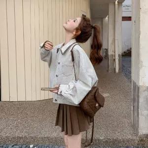 손오반 여성용 청 봄 재킷 꽃 자수 쇼트 데일리룩 KUK1