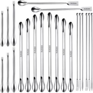 22피스 스테인리스 스틸 랩 주걱 마이크로 스쿱 세트 실험실 샘플링 스푼 혼합 분말 젤 캡 필러