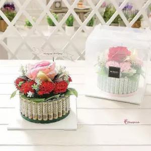 돈나오는 생신30 용돈박스 케익 지폐선물 레드 플라워 어버이날 돈나오는용nop195