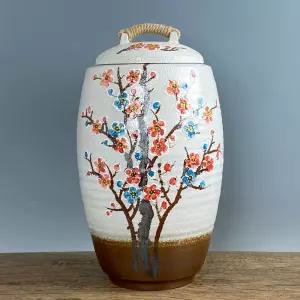 분청 청홍매화 20kg 쌀독 현관 소금 항아리잡곡통 보관 밀폐 쌀통 주방정리 수납 항아리 잡곡 황토 뚜껑 도