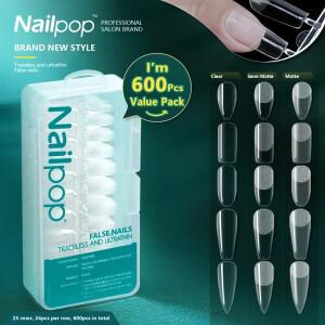 Nailpop 프로 인조 손톱 전체 커버 네일 팁 아크릴 캡슐 전문 재료 손가락 흡수 젤 600개