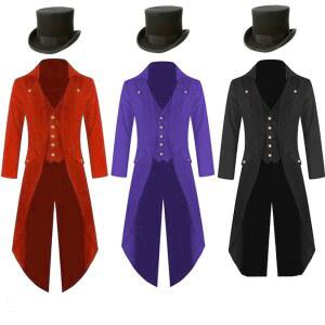 호환 플러스 사이즈 5XL Mens 중세 Steampunk 의상 빈티지 Tailcoat 자켓 고딕 마술사 Ringmaster 코트와 마술 모자