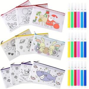 5개입 그래피티 색연필 가방 컬러펜 포함 부직포 펜 케이스 미술 공예 드로잉 신학기 부활절 JXB