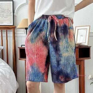 여자 반바지 여름 캐주얼 골지 5부 주름 물감 나염rst692