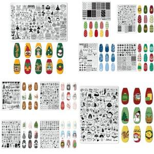 크리스마스 눈사람 트리 선물 눈송이 네일 아트 스탬핑 플레이트 DIY 템플릿 3D 이미지 스텐실 몰드 프린팅