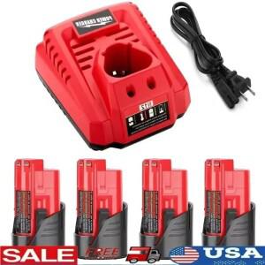 4팩 12V 3000mAh 리튬 이온 배터리 교체 밀워키 M12 충전기 포함  셀 CE FCC ROHS 인증