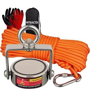 회전식 낚시 자석 세트 양면 끌림 20m 로프 304 아이볼트 M10 야외 모험 재미있는 스포츠 선물 200kg N52