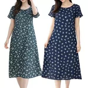 [모든GO]여성 여름 꽃무늬 원피스 캡소매 홈웨어 잠옷 인견 실내복 편한원피스