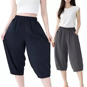 [모든GO]여성 주머니 항아리바지 밴딩 7부팬츠 시원한 린넨감성 절개라인 빅사이즈 바지