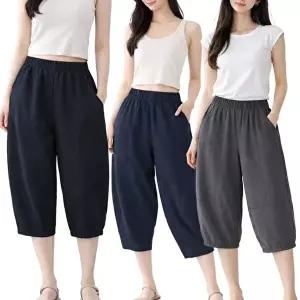 [모든GO]여성 시원한 항아리바지 7부 밴딩팬츠 주머니 절개라인 데일리 여름팬츠
