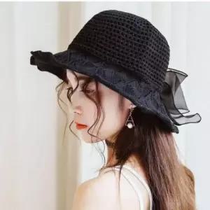 여름벙거지모자 리넨 리본 썬캡모자 여성 벙거지모자 밀짚 버킷햇