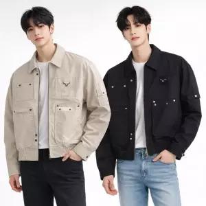 [디바옴므]코튼 리벳 크롭 카라넥 트러커 면 자켓 점퍼 오버핏 남자 남성