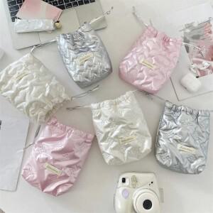 달콤한 패션 Drawstring 화장품 가방 단색 무지 러브 하트 보우 패턴  캔디 휴대용 여행 메이크업 케이스