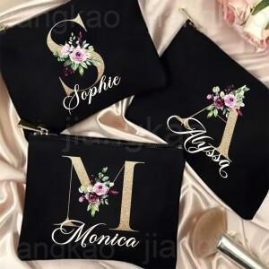 이름 메이크업 가방과 된 편지 신부 화장품 케이스 캔버스 모노그램 세면 용품 생일 웨딩 들러리 선물