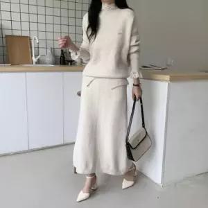 [옷자락]여성 루즈핏 레이스 니트 치마 세트
