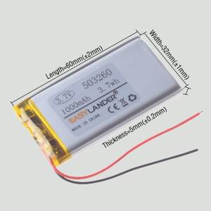 10개/몫 3.7V 1000mAh 503260 Mp3 MP4 MP5 GPS PSP 모바일 블루투스용 리튬 폴리머 Li-Po 이온 충전식 배터